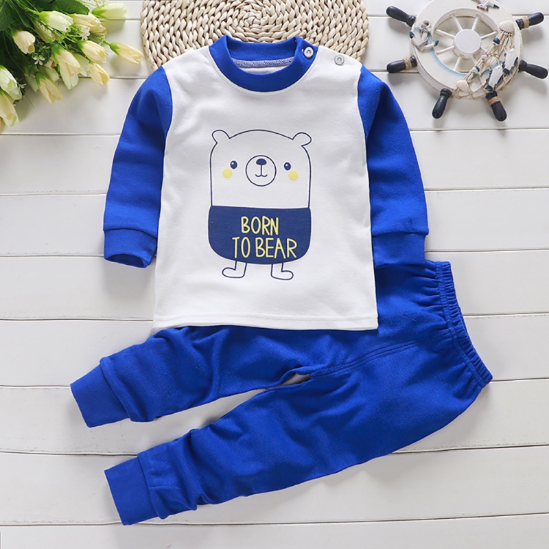 Autumn Baby Kids Girls Boys Cartoon Print Outfits Set Long Sleeve Blouse Tops+Pants Sleepwear Pajamas: dark blue / M