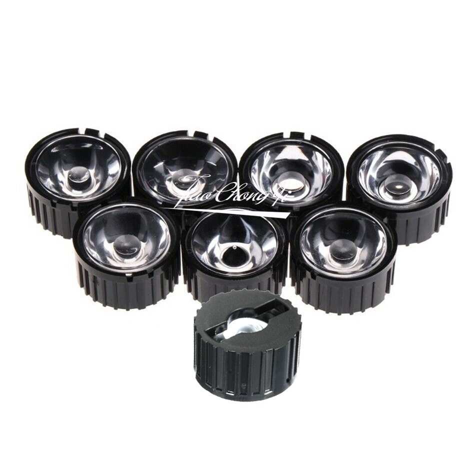 Juego de 10 lentes LED de alta potencia 1W 3W 5W lentes PMMA de 20MM con soporte 5 8 15 25 30 45 60 90 120 grados para cuentas de luz de 1, 3 y 5 vatios