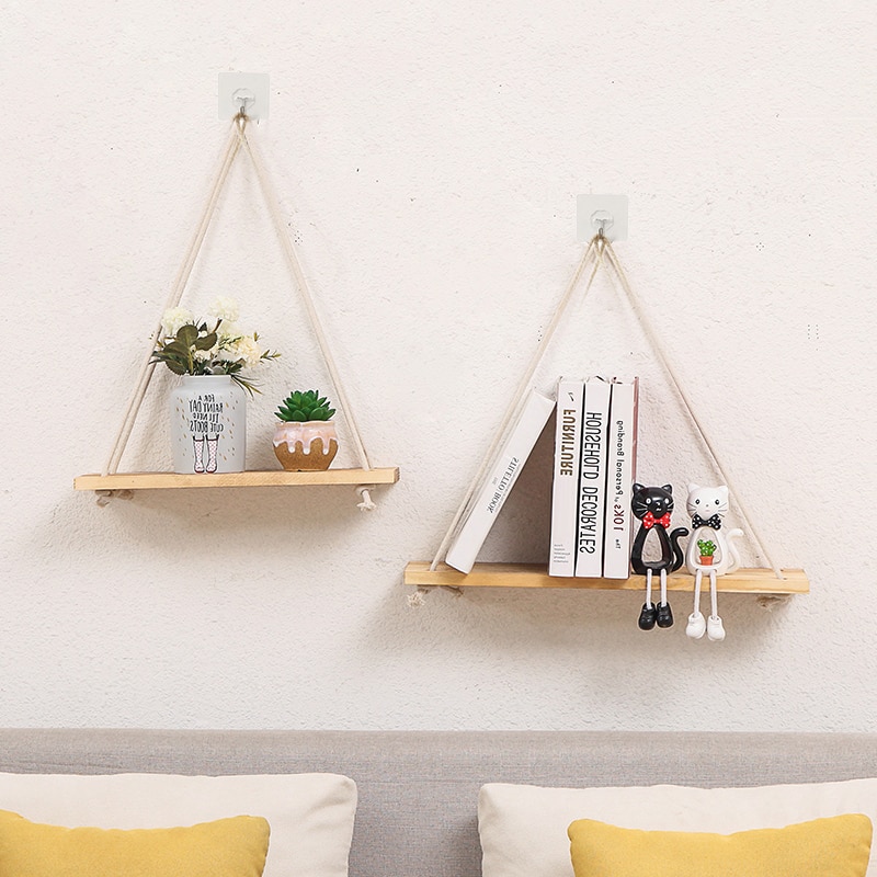 Plankorganizer planken voor aan de muur touw houten wandplank rek scandinavische stijl opbergrek kameropslag schommelplank wandhanger