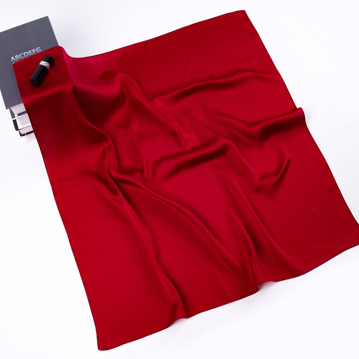 Haar Schal Für Frauen Kleine Kopftuch Feste Farben die Seide Satin- Nacken Schals Weibliche 70cm * 70cm Tasche schals Für Damen: rot