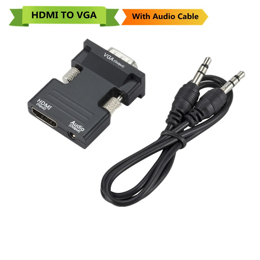 HDMI to VGA Adapter Cable Male To Female HDMI TO VGA Converter Adapter 1080P Digital to Analog Video Audio For Tablet HD2VGA: Black Color