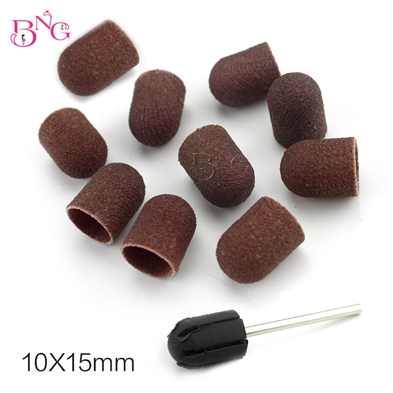 11ps 10*15mm Elektrische Nagel Bohrer Block Schleif Kappe Band Gummi Dorn Griff Fräsen Cutter Manikübetreffend pedikübetreffend Werkzeuge Zubehör