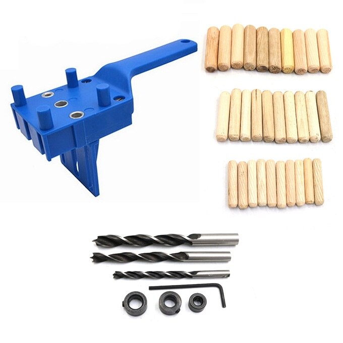 Hurtig trædowling jig abs plast håndholdt lomme hul jig system 6/8/10mm borehuller til tømrer dyvel samlinger: Blå 1 sæt a