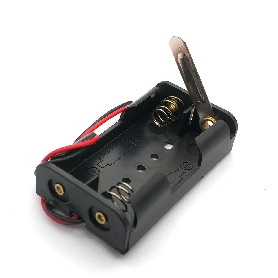 Filaire 2X1.5 V AA support de batterie boîte de rangement en plastique noir avec plaque de métal Robot expérience