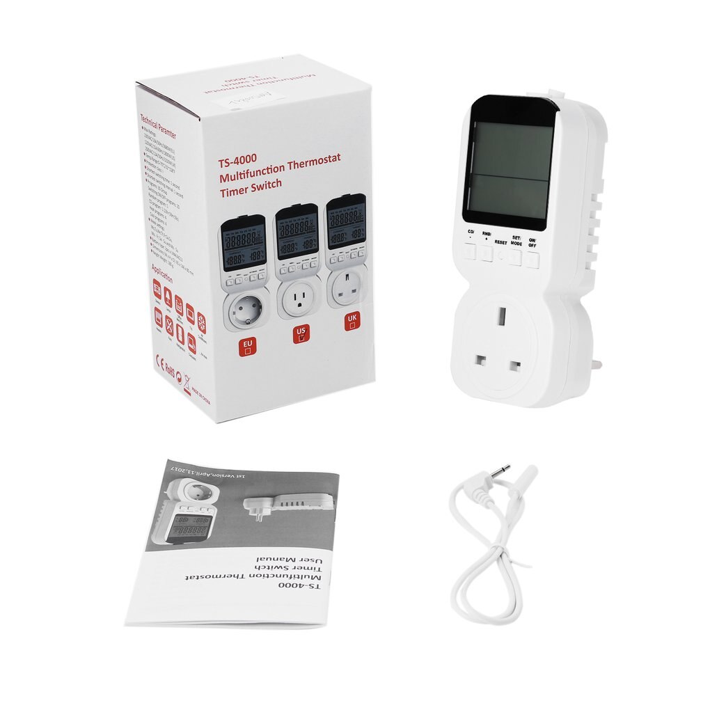 Multifunktions lcd display termostat timer kontakt stik med sensor sonde digitalt ur justerbart 12/24 timer energibesparende