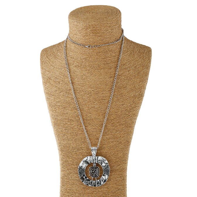 1pcs Antique Sliver Statement Large Abstract Metal Heart Pendant Long Curb Chain Lagenlook Necklace for Women: 6