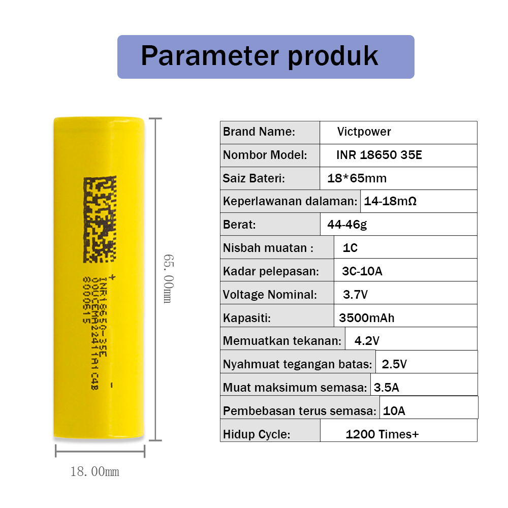 Batteria ricaricabile DMEGC 26E NCM di grado A + migliore qualità INR18650 3.7V 2600mAh batterie agli ioni di litio cilindriche agli ioni di litio per: Arancione