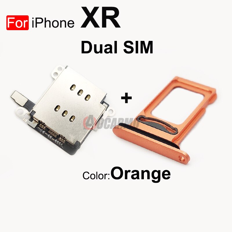 Aocarmo 1Set Voor Iphone Xr Dual Sim Card Reader Flex Kabel + Sim-kaart Lade Houder Slot Adapter Reparatie deel: For XR --1Set Orange