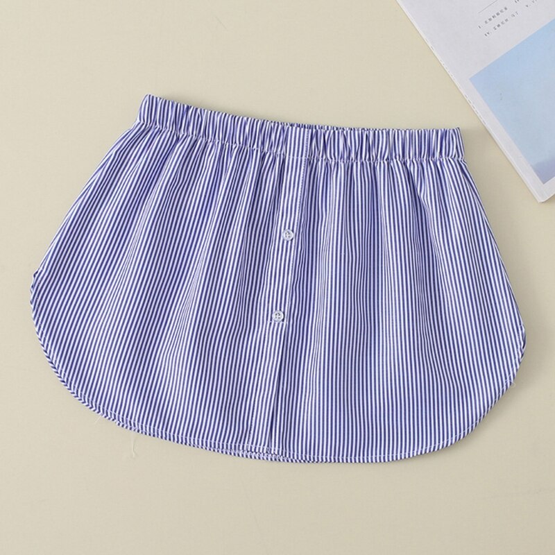 Femmes couches jupe décorative rayures bleues imprimer Flare incurvé faux faux ourlet boutons taille élastique tablier détachable