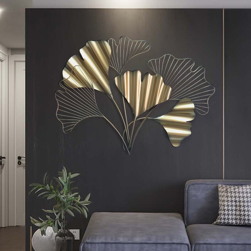 Metal Wall Sculpture Wall Art Decor Bedroom Gold Ginkgo Leaves Living Room Kitchen Ornaments for Indoor and Outdoor