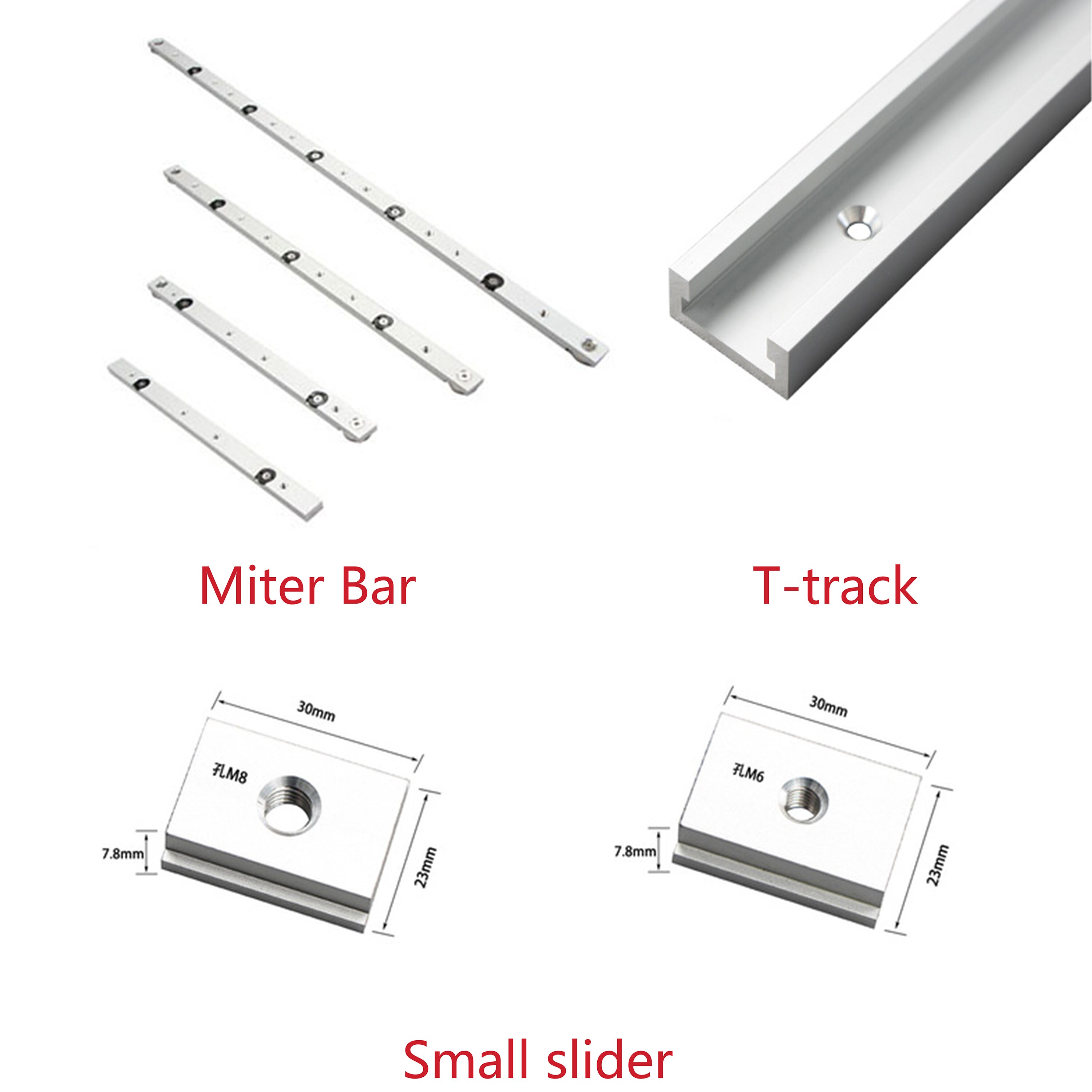 Aluminum alloy T-track groove beveled track and beveled slide and bevel bar slider table saw bevel gauge bar woodworking tool