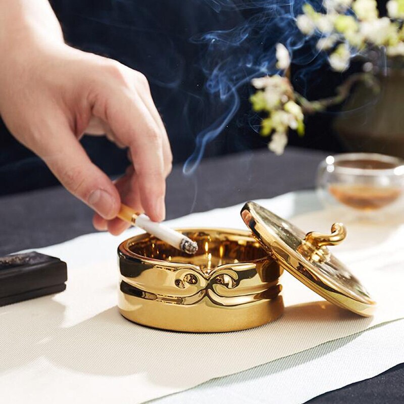 Luxe Keramische Asbak Met Deksel Woonkamer Salontafel Decoratie Stofdicht Draagbare Asbak Home Hotel Office Levert