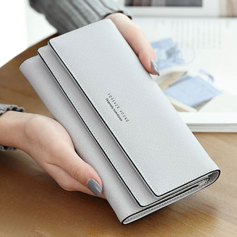 Organizer Purse Multiple Card Slot PU Large Capacity Multifunction Tri-fold Long Coin Pocket Wallet