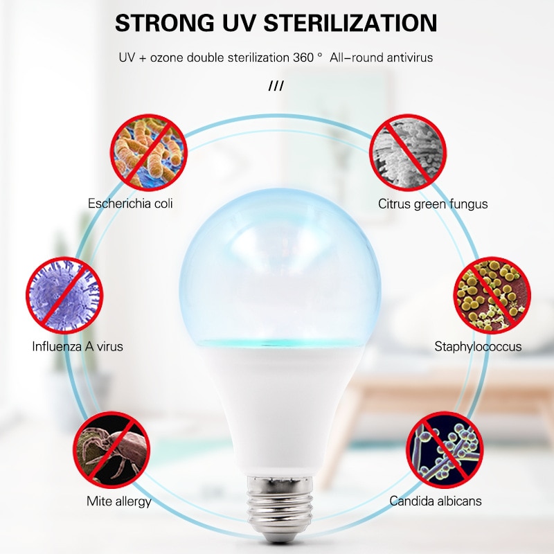 E27 Germicidal Light UVC Lamp Sterilizer Disinfection lamp 7W 9W LED UV Desinfection Lamp AC110V 220V LED Ultraviolet Light Bulb