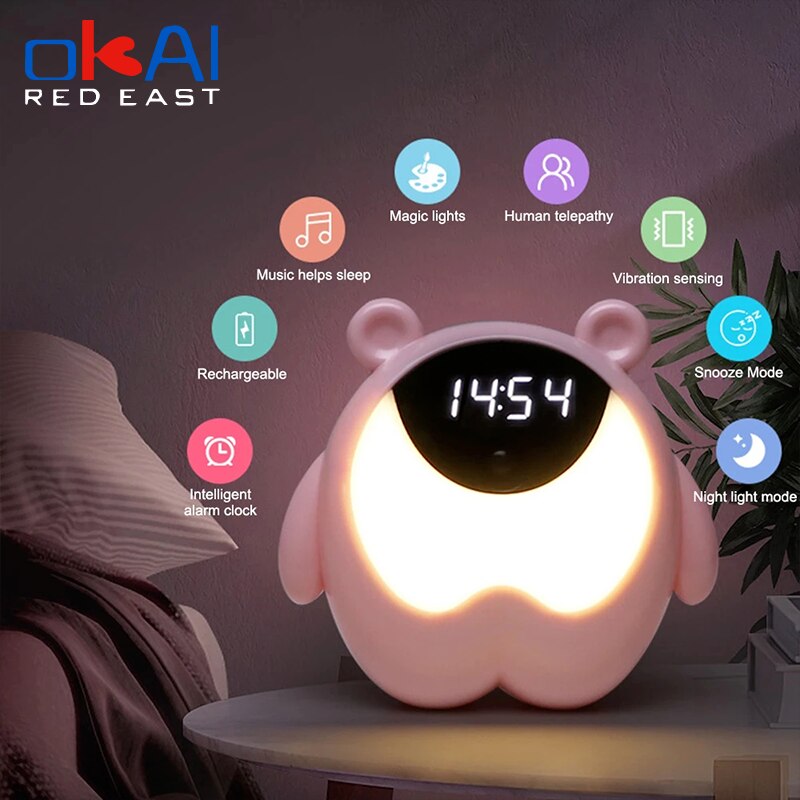 Night Light 3 In 1 Alarm Clock Kids Children Sleep Bedside Alarm Clock Wake Up Temperature Snooze Timer Clock Christmas