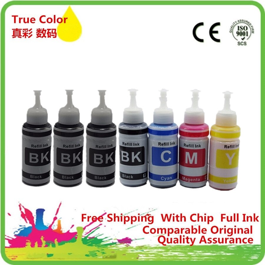 Refill Dye Ink Kit For Epson L800 L801 Printing Inkjet Printer No. T6731/2/3/4/5/6 Use For Refillable Cartridge Ciss: 1SET 3BK 7x70ml