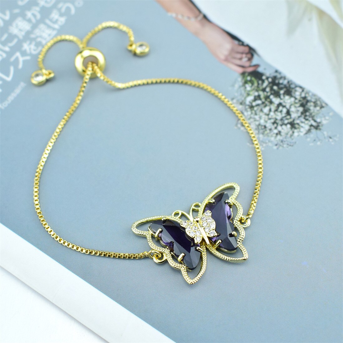 Butterfly Crystal Zircon Bracelet Hollow Butterfly Factory Direct Sales 18 Color Spot Bracelet: 3