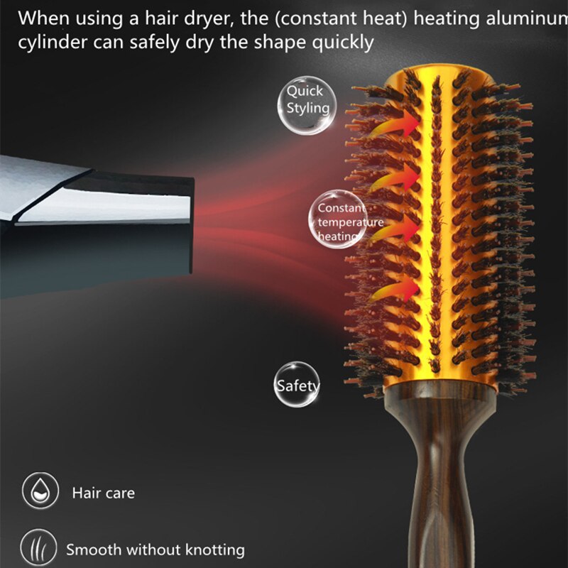 Irui 1pc naturlige ornebørster rundt hår rullebørste træskaft hårkam til tørring styling curling