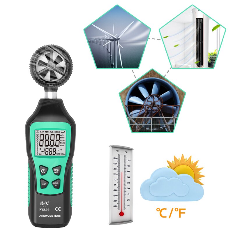 Digitale Anemometer Draagbare Anemometro Thermometer Wind Gauge Meter Windmeter 0.8 ~ 30 M/s Lcd Digitale Hand-Held Anemometer