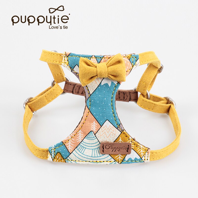 Printed Small Dog Harness Vest with Bowtie Soft Padded for Puppy Pet Dog Walking Training Harness Yorkshire Chihuahua Accesorios: yellow / M