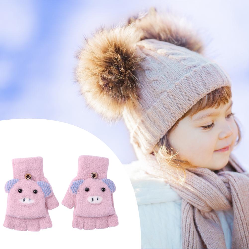 2 stücke freundlicher Warme Handschuhe Mädchen Jungen Halbe Finger Handschuhe Winter Warme Nette Fäustlinge Hand Muff Karikatur Handschuh Für freundlicher 2-6 jahre alt