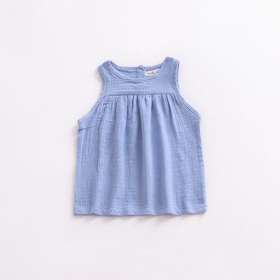 Baby Peuter Mouwloze Blouse Meisje Casual Zomer Tops Unisex Leuke Katoenen Meisjes Kleding 2022 5 Kleur Solide Kinderkleding: blue / 12m
