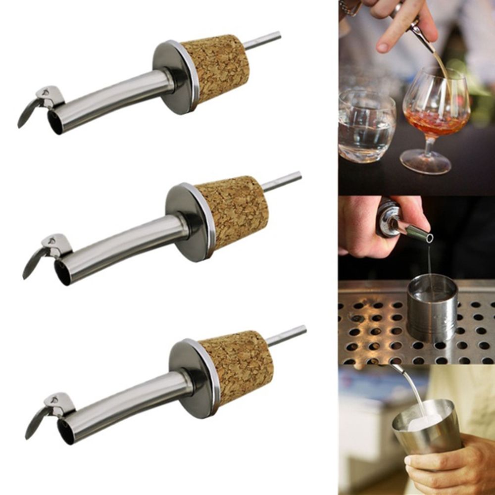 1/3PCS Wine Pourer Oil Bottle Stopper Plug Wooden Cork Stainless Steel Liquor Dispenser Barware