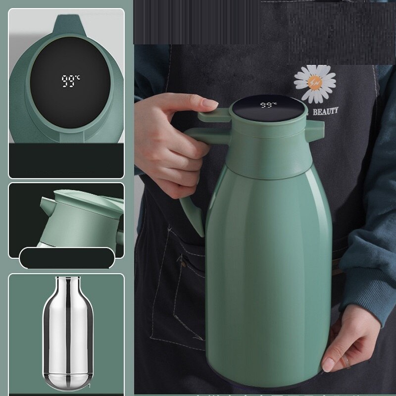 Olla de aislamiento con revestimiento de vidrio de gran capacidad, termo térmico de agua súper largo, frascos de vacío, jarra de aislamiento de café para el hogar: 1L / Verde