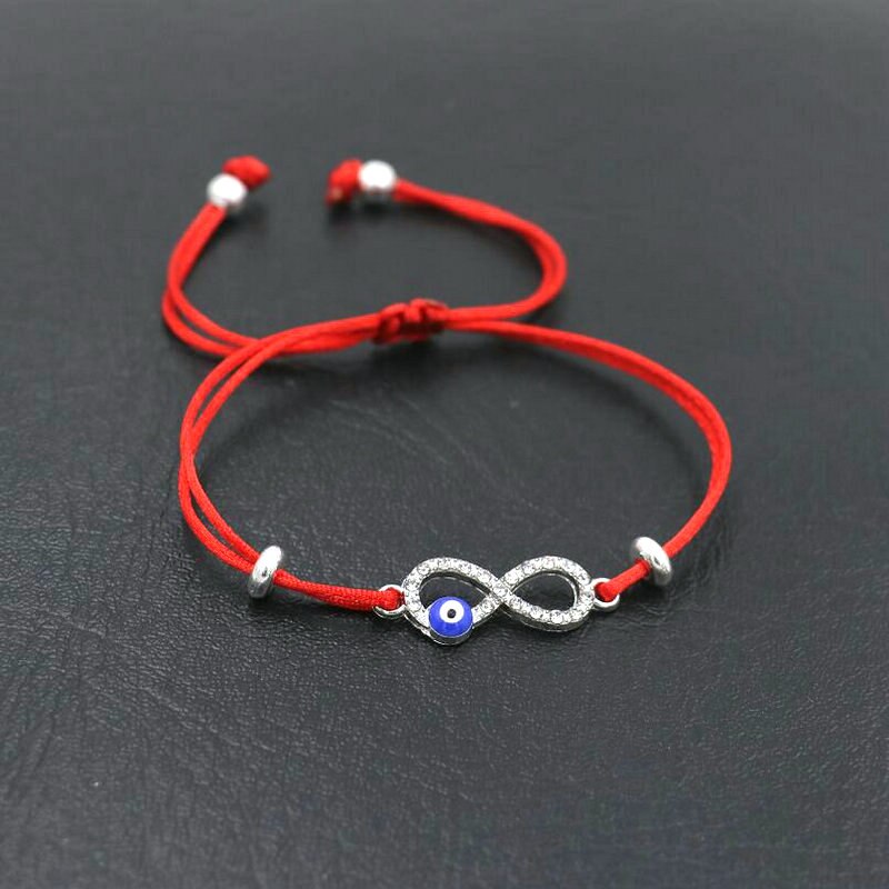Pulsera con abalorios de circonia cúbica Infinity 8 para hombre y niña, cuerda de hilo de cuerda roja, pulseras para parejas, para niños y mujeres