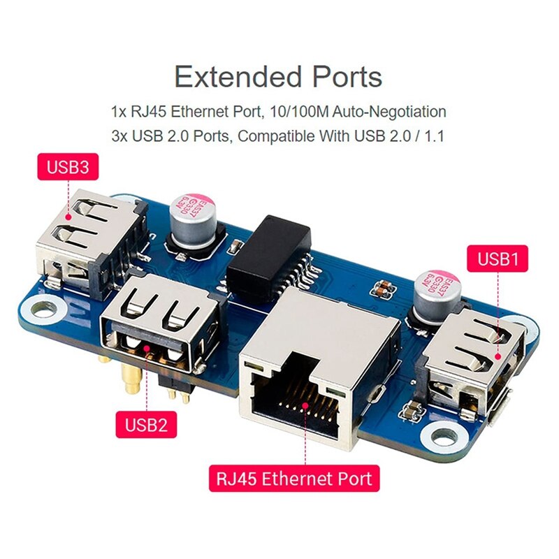 Ethernet/Usb Hub Hoed (B) voor Raspberry Pi 4B/3B +/3A +/2B/Zero/Zero Met Nul Wh, met 1X RJ45 Ethernet Poort