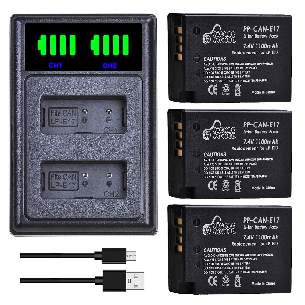 LPE17 – kit de chargeur de batterie LP-E17, pour Canon EOS 200D M3 M5 M6 750D 760D T6i T6s T7i 800D 8000D Kiss X8i, accessoire d'appareil photo: Charger and 3Battery