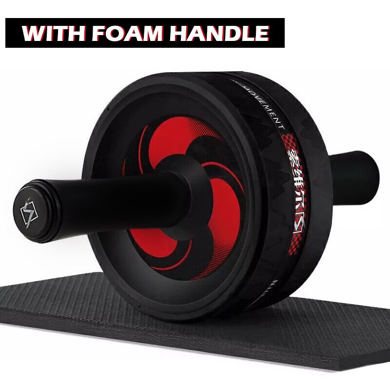 Roue abdominale silencieuse, corde à sauter, avec tapis pour exercices abdominaux, accessoires de musculation X61B: Black red (Foam)
