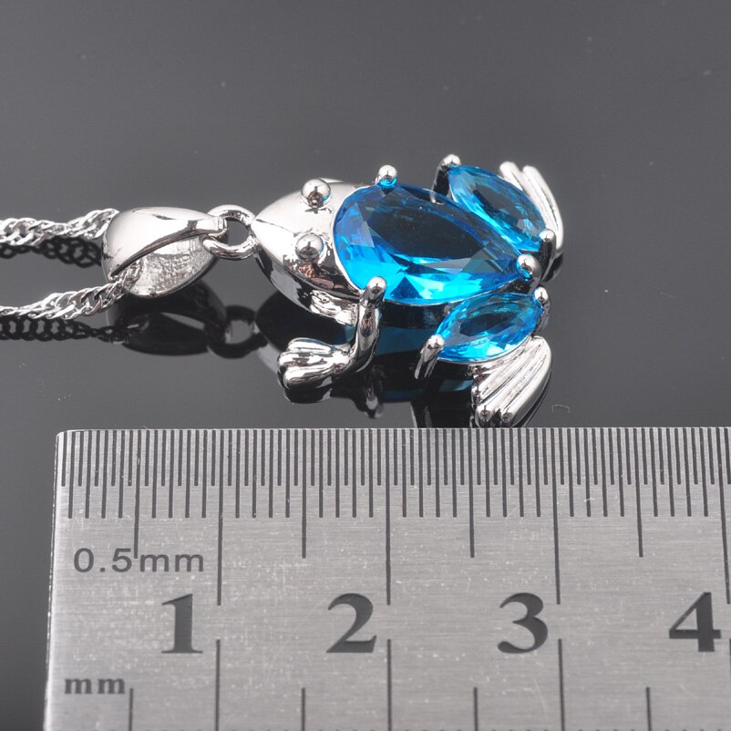 Himmel Blau Zirkon Frosch frauen Party Silber Farbe Schmuck setzt Ohrring Und Halskette setzt Anhänger Ringe Dubai Stil QZ0316