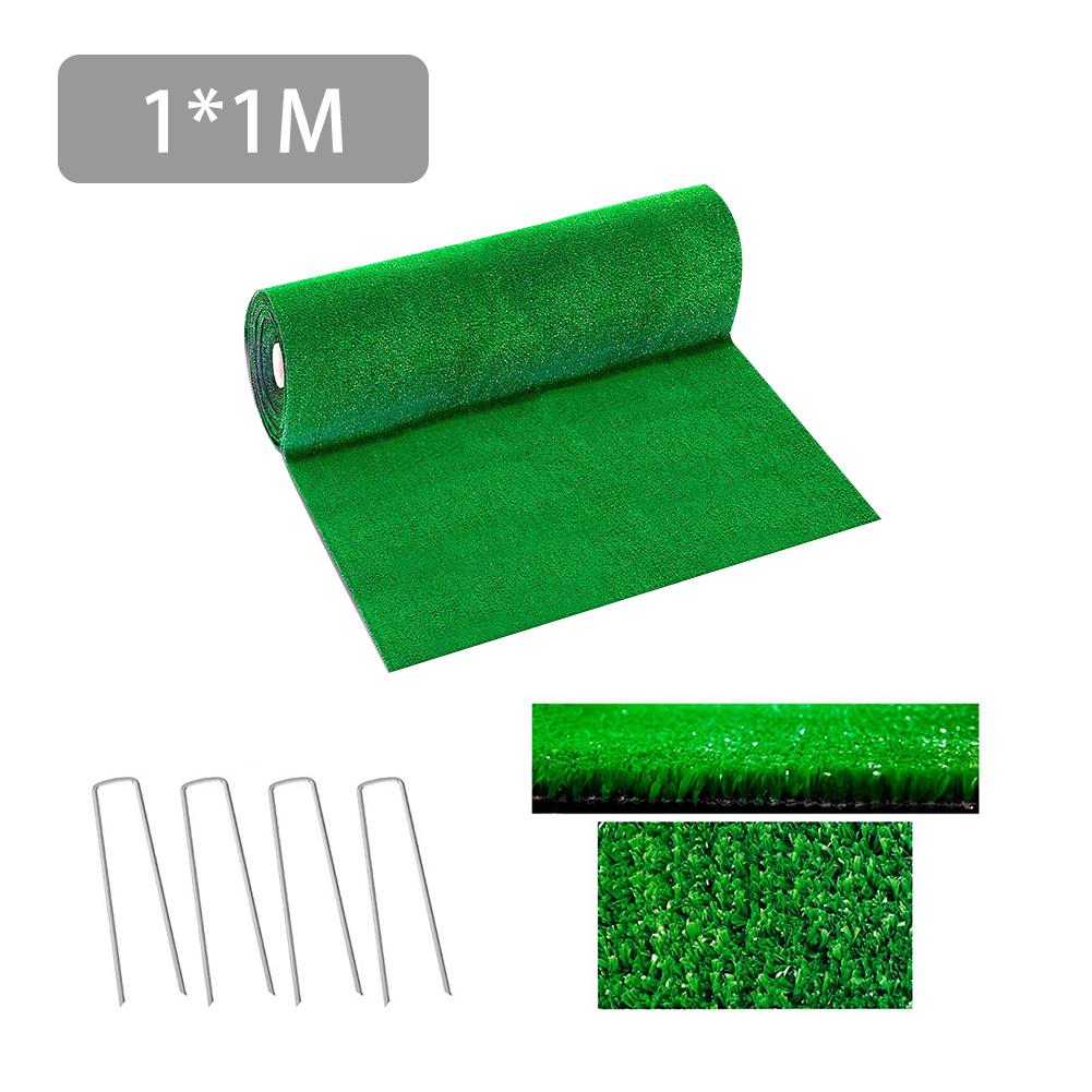 1x1M 1x2M Artificial Grass Lawn Synthetic Drainage Green Grass Simulation Plants Artificial Turf Set (Turf + 4Pcs Steel Rivet): 1M