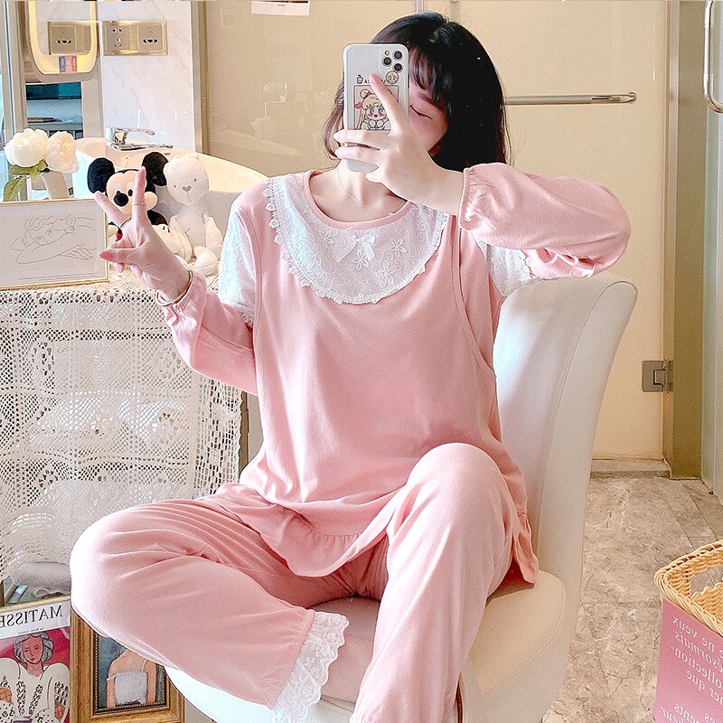 Amning nattlinne mamma nattkläder söt gravid kvinna pyjamas bomull mamma nattkläder amning nattkläder set