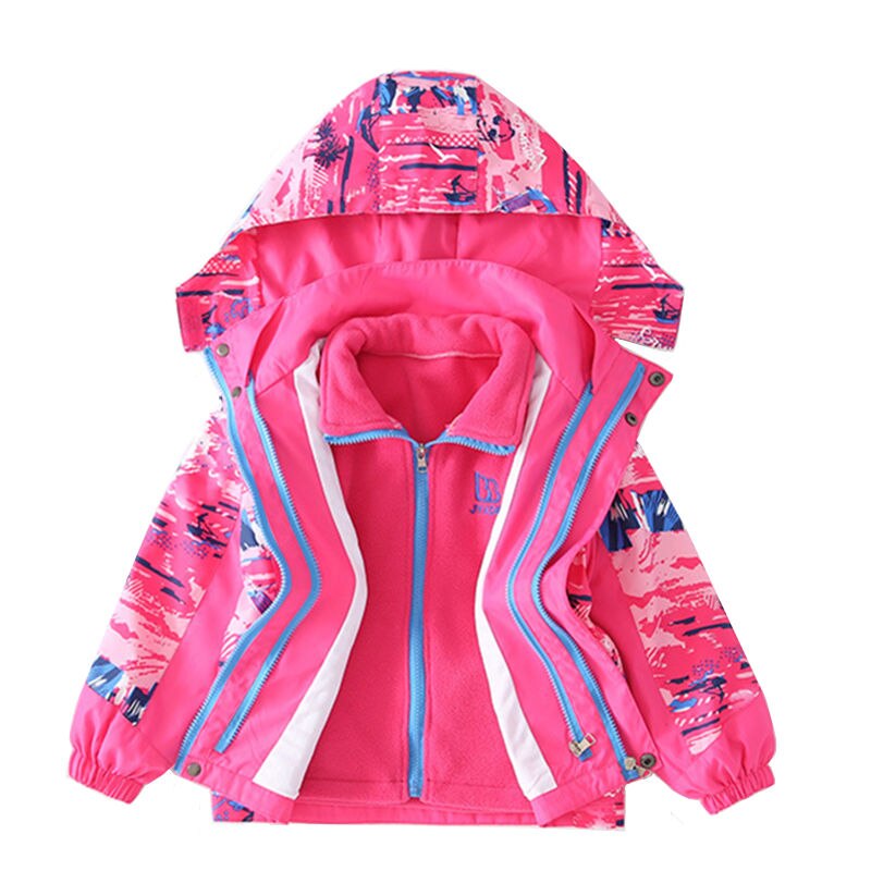 Children Polar Fleece Jacket Autumn Winter Kids Sports Coat 2Pcs Hooded Waterproof Windbreaker Teen Girls Hiking Jacket Dwq680