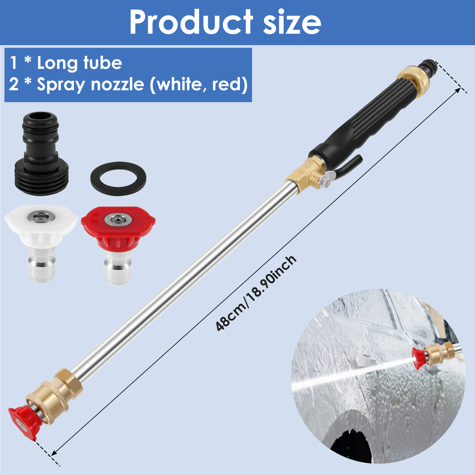 Pressure Washer Wand Heavy-Duty Metal Jet High-Pressure Washer Tools with 2 Nozzles Multipurpose Wash Accessories for Car Garden: COLORLESS
