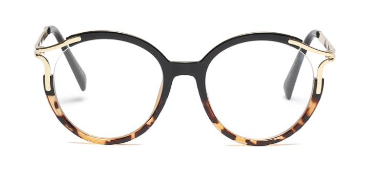 Monturas redondas huecas de Metal para mujer, gafas ópticas de de , Ojo de gato, , 45103: C1 black clear