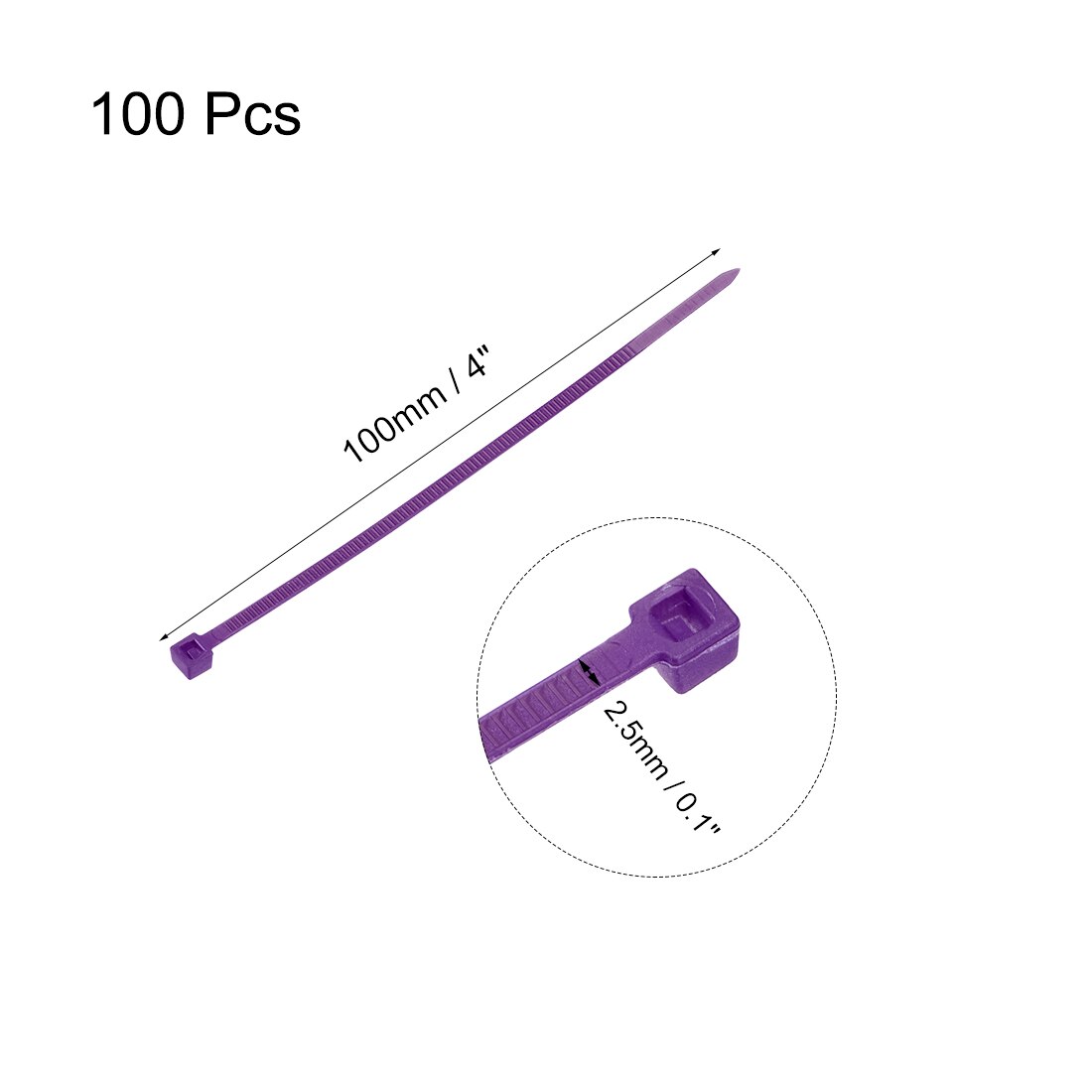 uxcell 100pcs Cable Zip Ties 100mmx2.5mm Self-Locking Nylon Tie Wraps Purple Single-use Locking Flexible Cable Tie