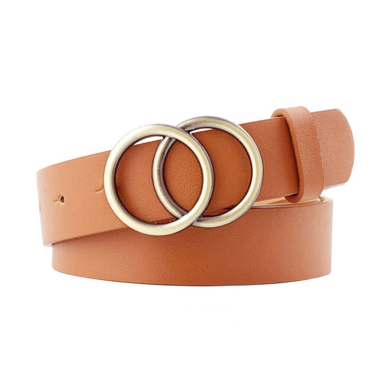 Riemen voor vrouwen dubbele ring riem pu leer metalen gesp taille riem dames casual jurk jeans wilde tailleband: Kameel