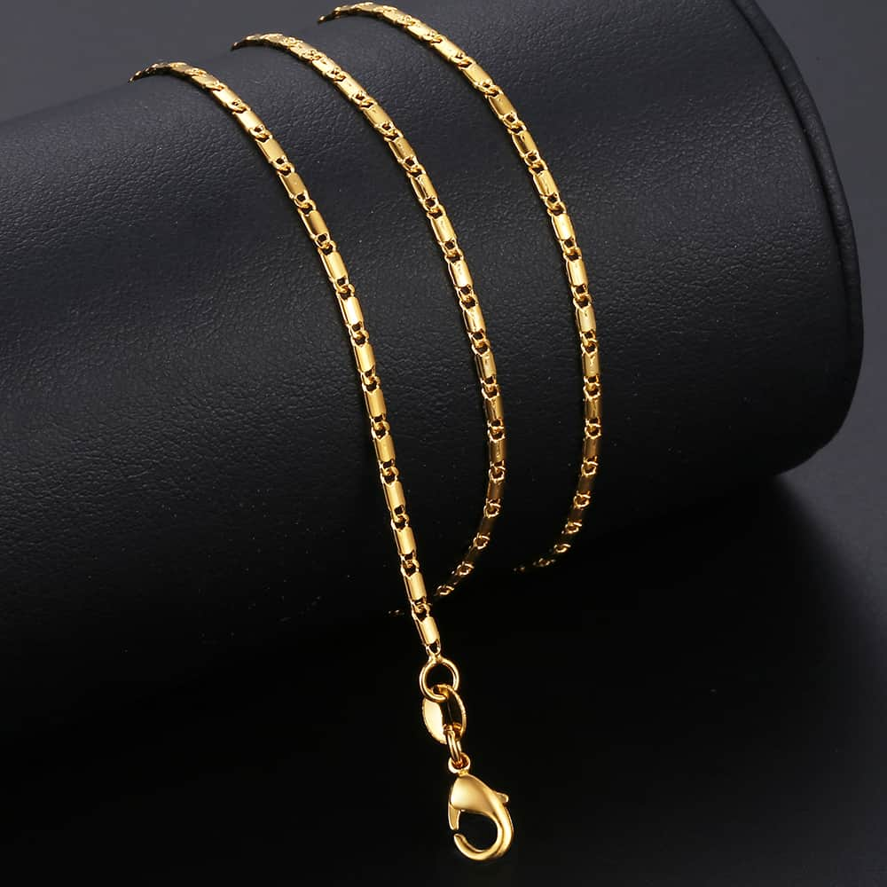 2mm Flat Stick Marina Link Chain Yellow Gold Filled Necklace for Womens Men Trendy Jewelry 17.83inch GN470: Default Title