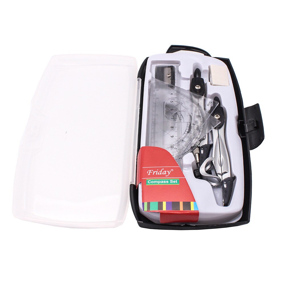 10pcs/set Metal Drawing Compasses Geometry Protractor Ruler EraserSet School Stationery Drafting Tools Office Stationery