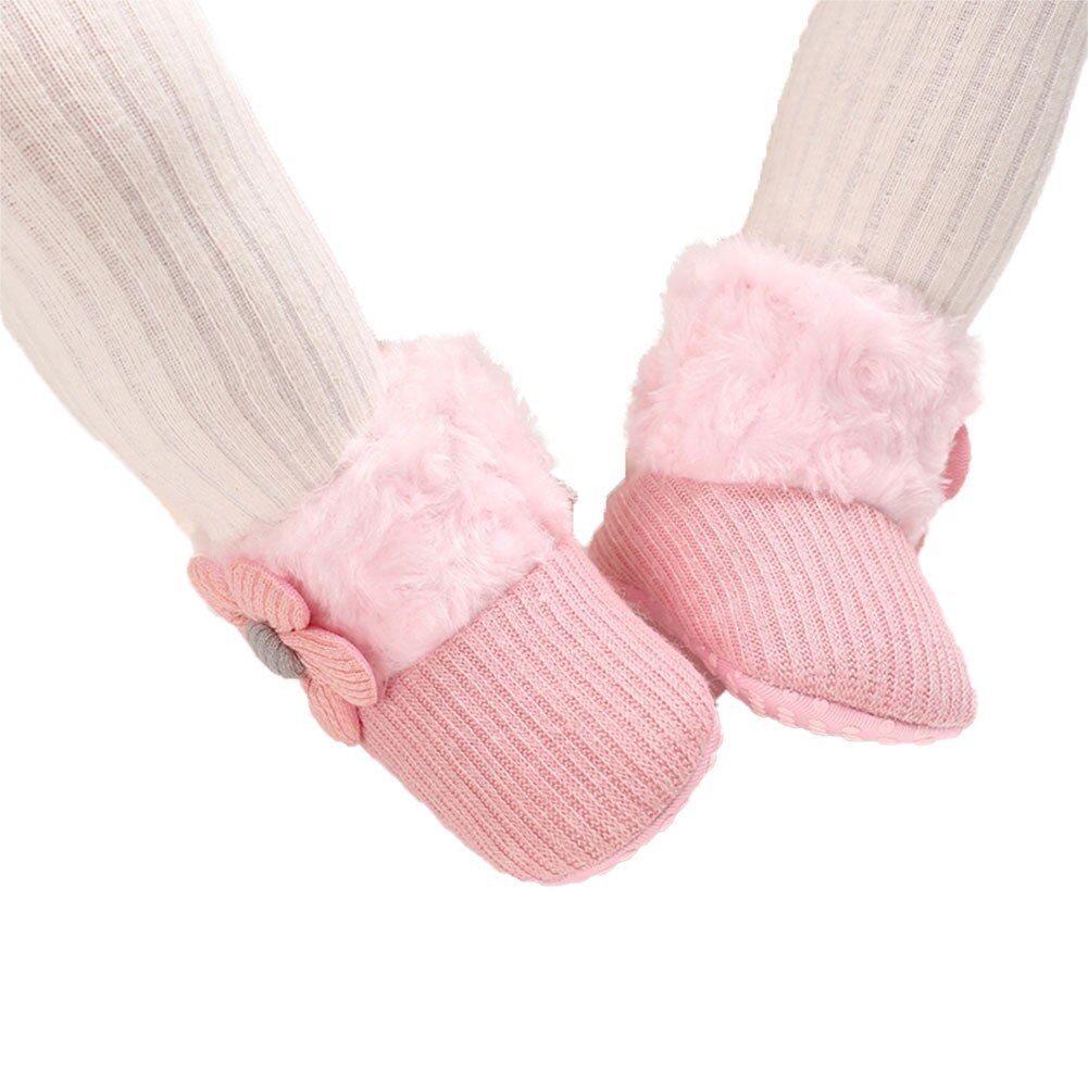 Baby Meisjes Snowboots Zachte Faux Fur Knit Bloem Booties Anti-Slip Baby Prewalkers 0-18M