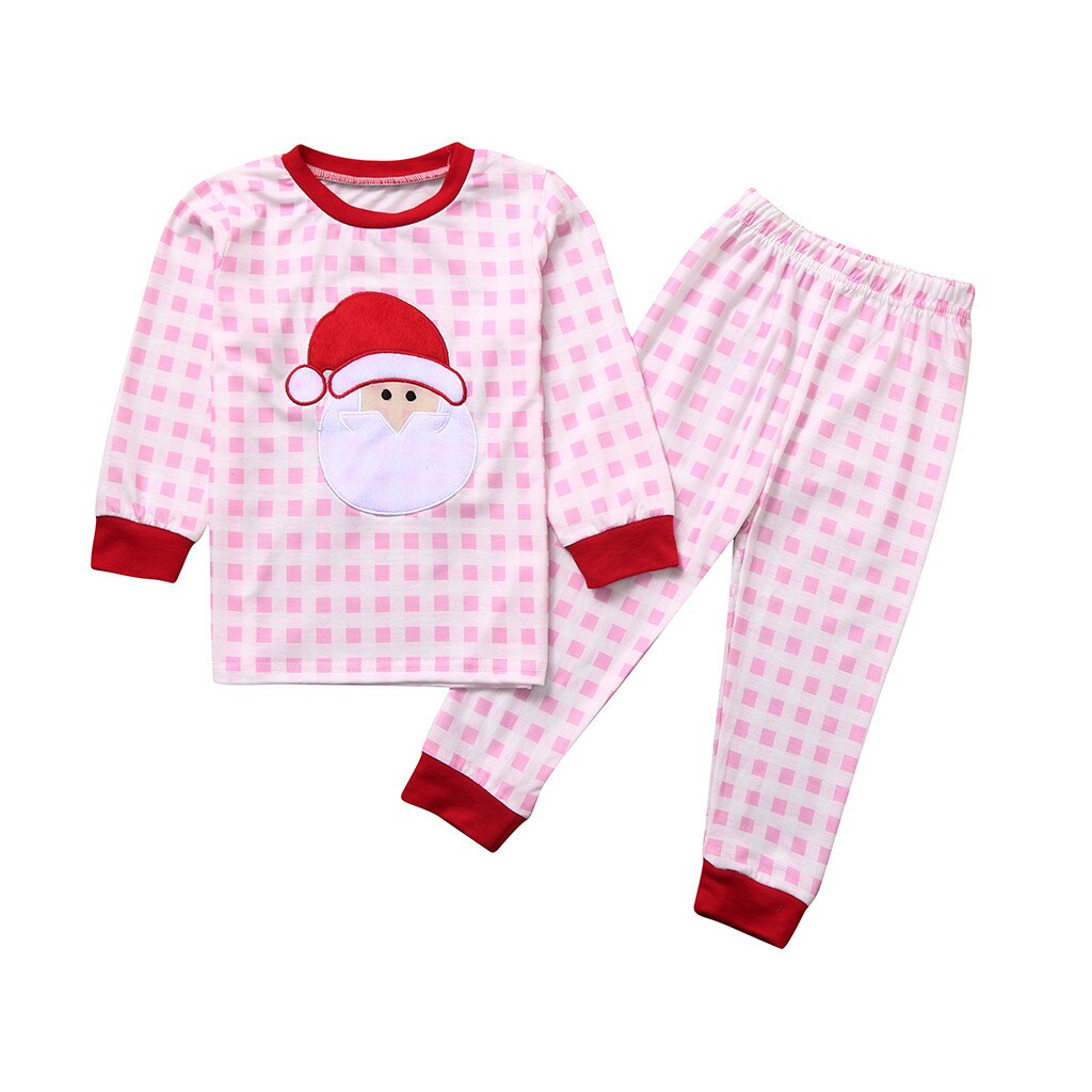 Weihnachten Pyjama Kleinkind Baby Jungen Mädchen Weihnachten Santa Claus Plaid Spitzen + Hosen Pyjama freundlicher Nachtwäsche Outfits pijama infantil: Rosa  / 7