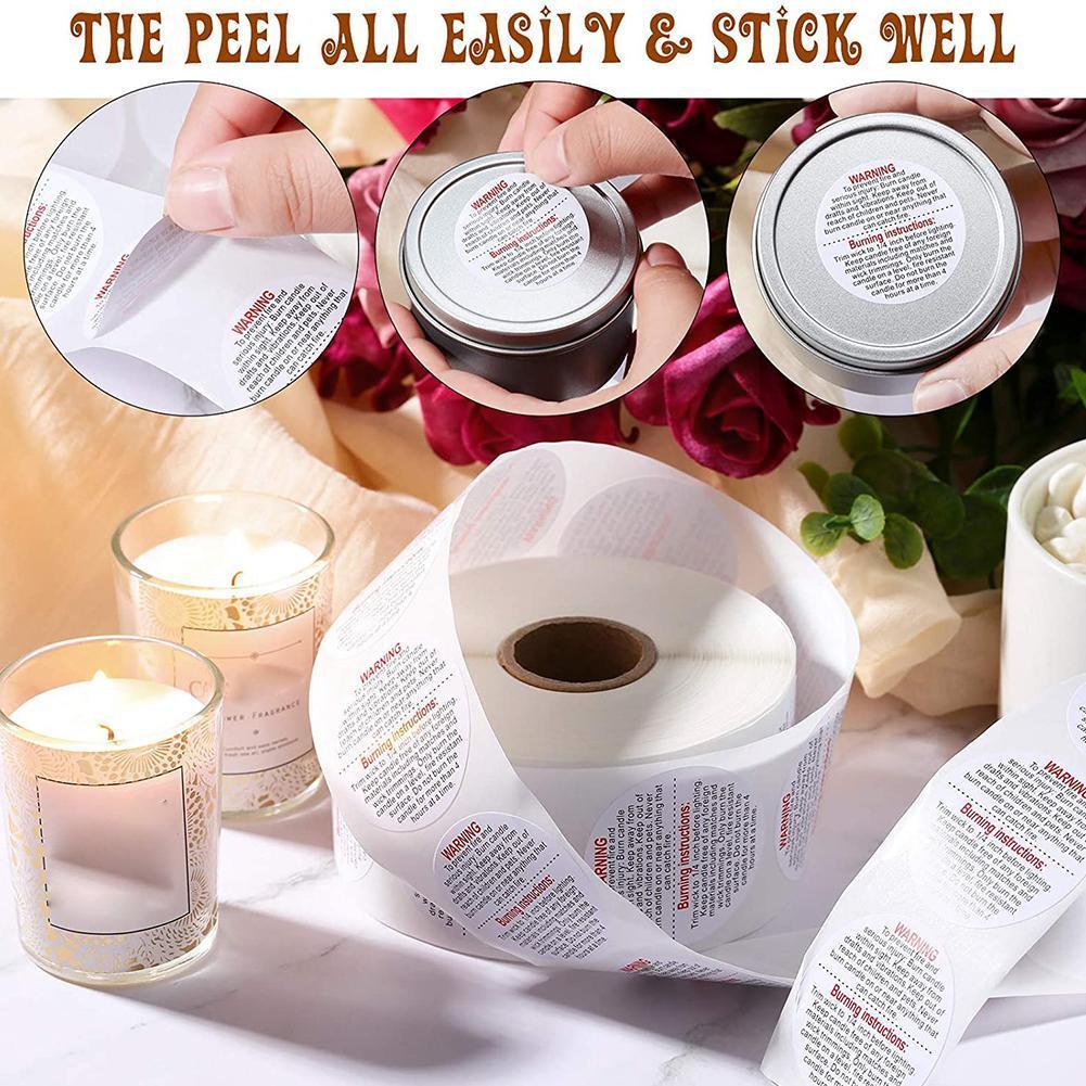 1roll Candle Warning Label Round Waterproof Candle Warning Safety Container Wax Sticker Melting Jar English Label Paper Sti Z6H4