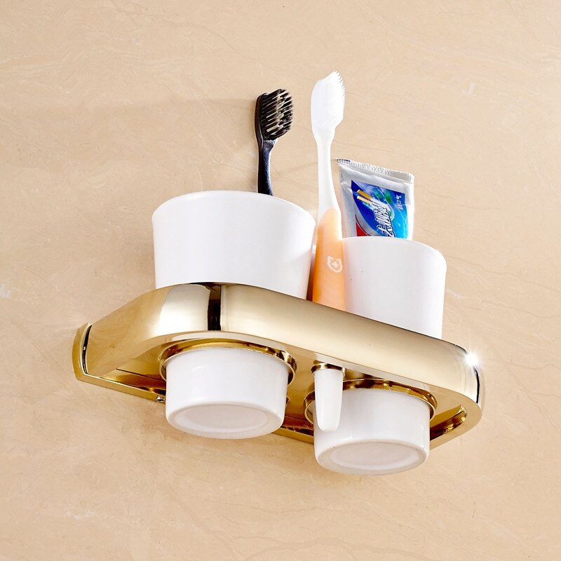 Porte-tasses Double en laiton, support mural, moderne, étagère dorée de luxe, porte-gobelet, porte brosse à dents