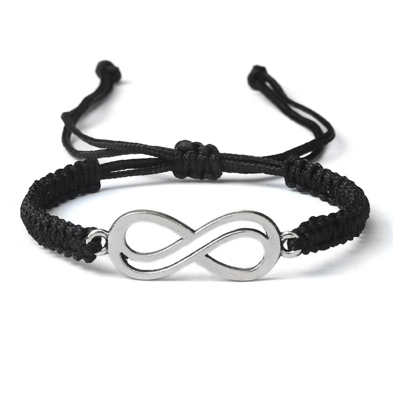 Glück Red String Geflochtene Armband Unendlichkeit Charme Einstellbar Paar Schwarz Weiß Grau Seil Armbänder für Frauen Männer Modeschmuck: Black-silver