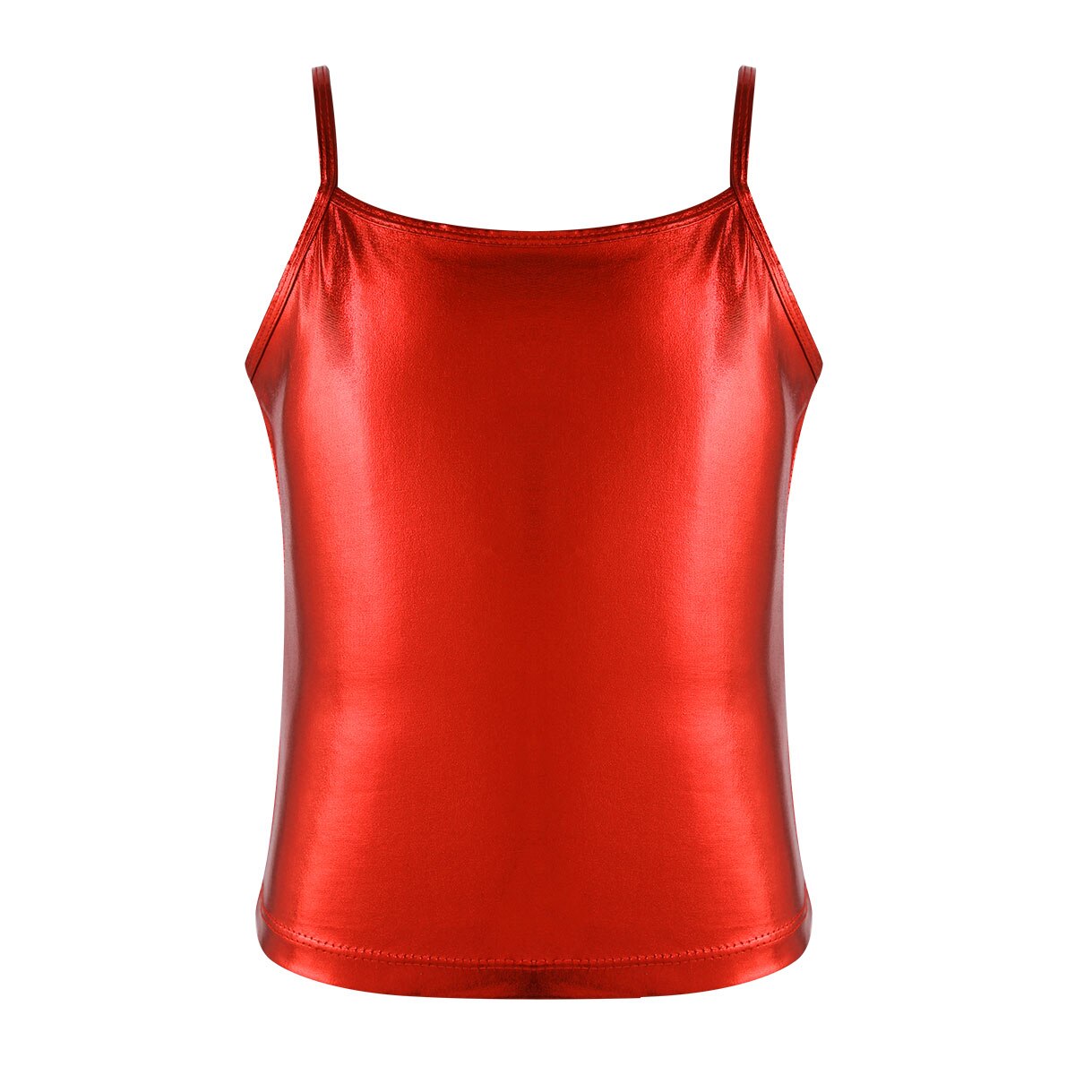 Grote Meisjes Spaghetti Schouderbandjes Glanzend Metallic Hemdje Tank Tops voor Ballet Dans Concurrentie Stage Performance Kleding: Red / 10