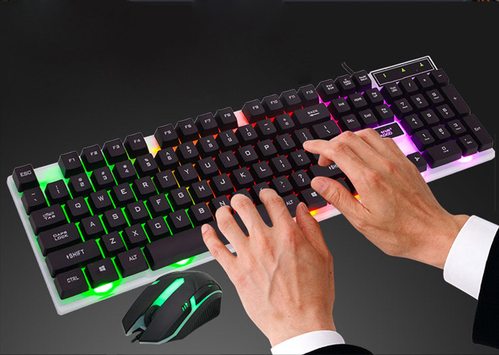 35@ Mechanical Keyboard Led Rainbow Color Backlight Adjustable Gaming Game Usb Wired Keyboard Mouse Set Игровая Клавиатура