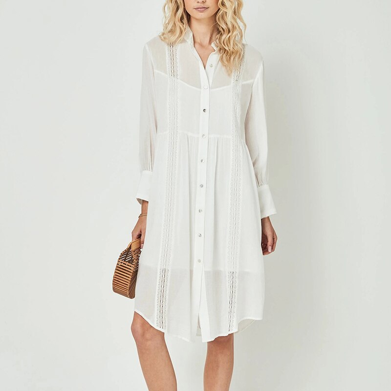 Katoenen cover-ups lange kaftan strandshirt tuniek badpak cover-ups witte jurk strandjas sarong badpak cover-up vestido